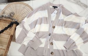 New with tags, [ ANN TAYLOR] cutest white/ gray stripe long sleeve cardigan.